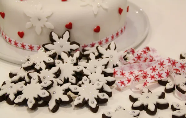 White, snowflakes, holiday, food, cookies, Christmas, tape, hearts