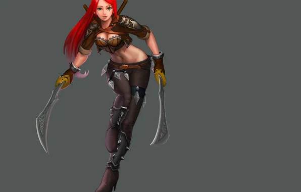 Look, weapons, background, the game, League of Legends, Katarina, red hair, LoL