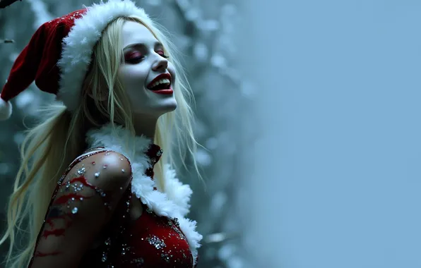 Girl, snow, smile, hat, rhinestones, blonde, costume, outfit