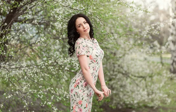 Picture pose, dress, brunette, tree, A Diakov George