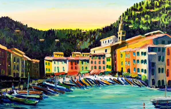 Picture picture, the urban landscape, Italy, Portofino, home, Christian Seebauer, boat