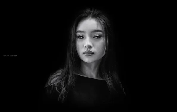 Look, model, portrait, makeup, hairstyle, black and white, Asian, beauty