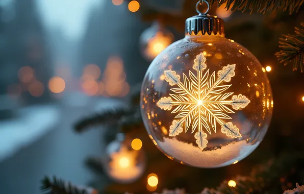 Light, ball, Christmas, New year, herringbone, needles, garland, snowflake