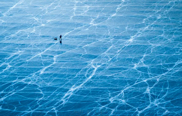 People, ice, fisherman, Russia, lake Baikal