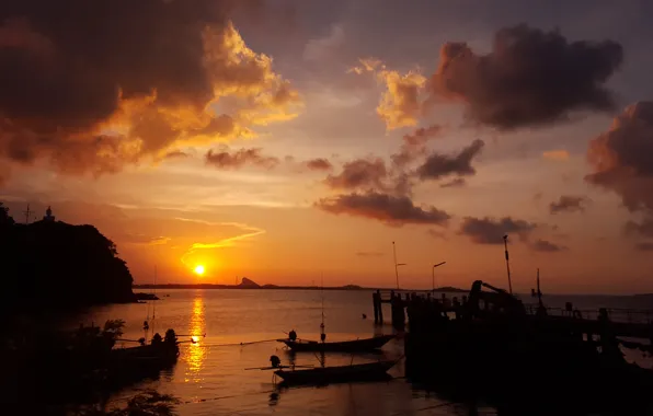 Picture the sky, clouds, sunset, pier, Thailand, Thailand, sky, sunset