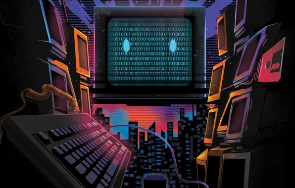 Neon, Computer, Electronic, Synthpop, Binary code, Monitors, Darkwave, Code