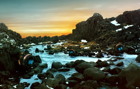Stones, rocks, river, Iceland, thingvellir
