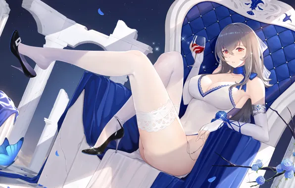 Girl, sexy, ass, cleavage, thighhighs, long hair, dress, legs