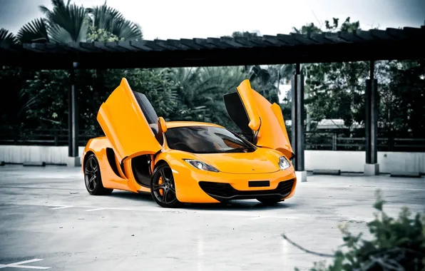 Orange, McLaren, canopy, wheels, black, front view, MP4-12C, orange