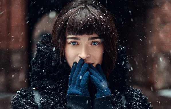 Picture Girl, Look, Snow, Hair, Portrait, Black, Beautiful, Natalia KVINT