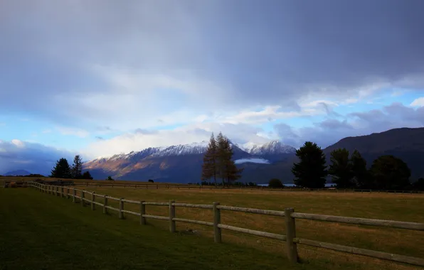 Picture field, landscape, mountains, the fence