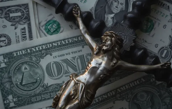 Picture meaning, money, dollars, faith, crucifix