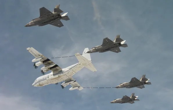 The sky, fighter, bomber, the plane, refueling, military transport, F-35B, Super Hercules