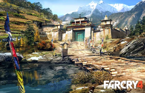 Trees, landscape, mountains, bridge, river, picture, Palace, Far Cry 4