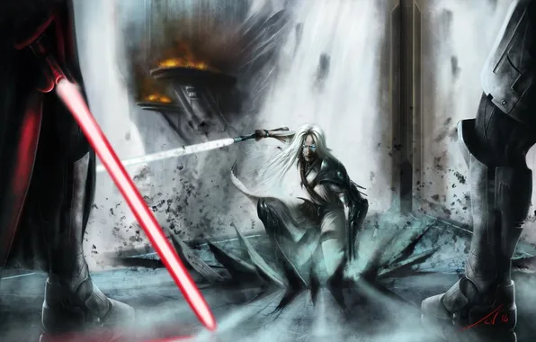 Picture the wreckage, weapons, sword, Star Wars, art, battle, light, The Old Republic Era