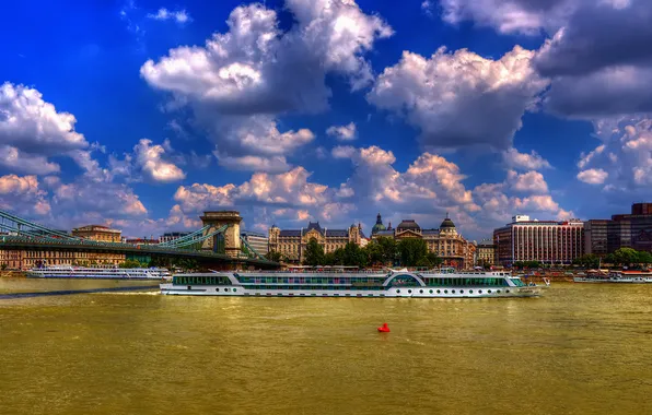 Clouds, bridge, the city, home, ship