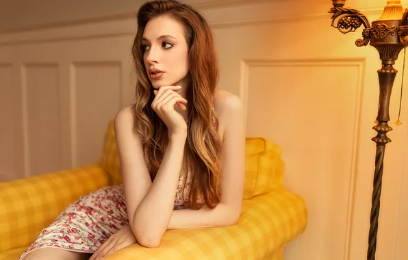 Girl, sweetheart, model, Wallpaper, Shoes, Dress, Beads, brown hair