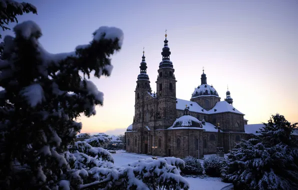 Germany, Snow, Germany, Snow, winter, Mountain Castle Fulda, Fulda Mountain Castle