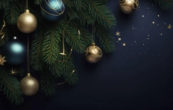 Picture decoration, the dark background, balls, New Year, Christmas, golden, new year, happy