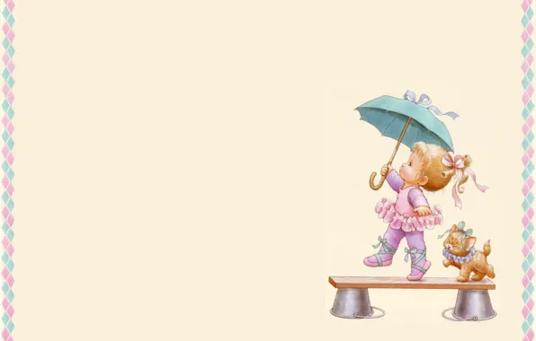 Picture umbrella, art, girl, kitty, children's