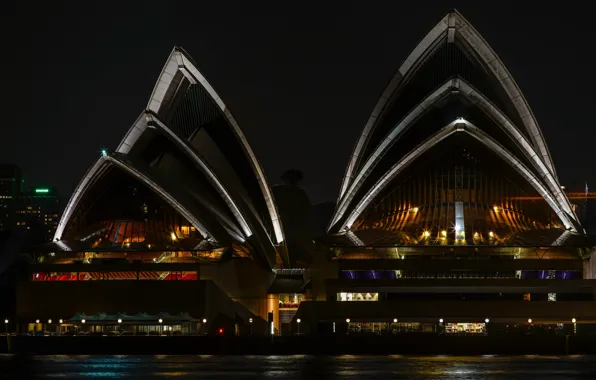 Water, night, the city, lights, darkness, the building, lighting, Australia