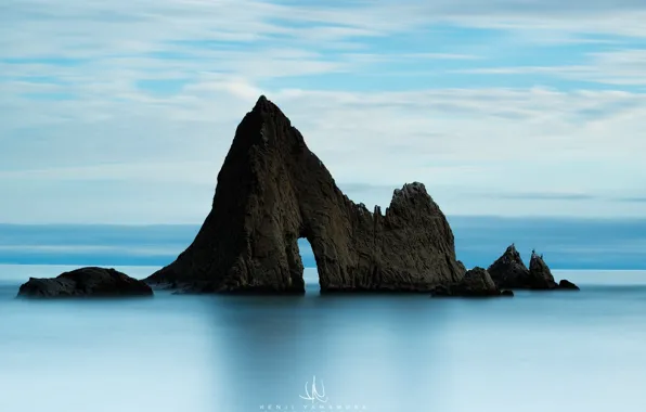 Beach, clouds, rock, the ocean, USA, photographer, California, Kenji Yamamura