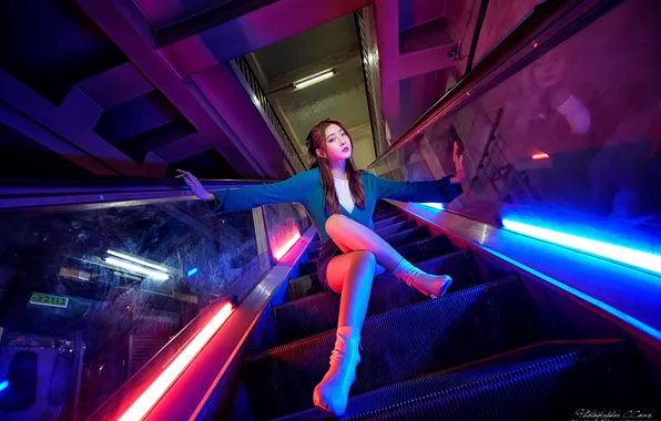 Picture pose, model, backlight, stage, legs, Asian, beauty, cutie