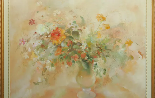 Picture, Orange, Still life, Sfumato, gift painting, Petrenko Svetlana, white vase, otenki pink