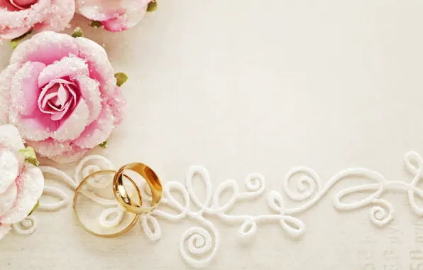 Flowers, holiday, roses, pigeons, lace, wedding, wedding rings