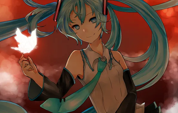 Girl, butterfly, anime, art, vocaloid, Hatsune Miku, Vocaloid