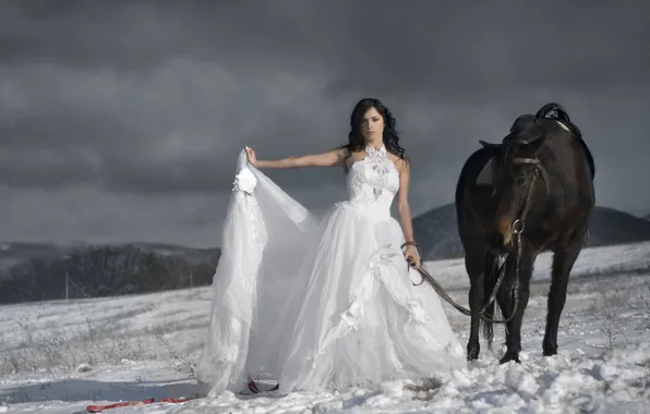 Picture the sky, snow, horse, Girl, dress, reasons