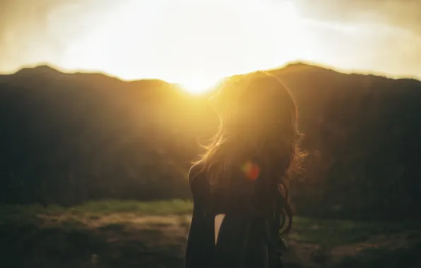 Picture girl, sunset, profile, curls