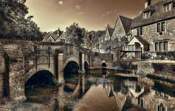 Picture bridge, river, England, Wiltshire, Castle Combe