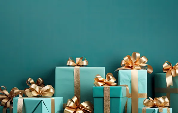 Tape, Christmas, gifts, New year, a lot, box, bows, turquoise background