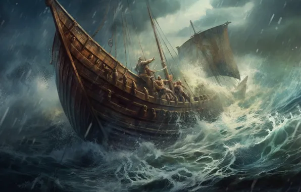 Sea, the storm, wave, water, clouds, storm, people, element