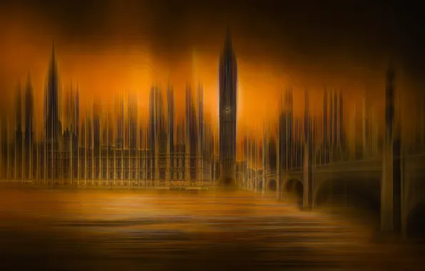 Bridge, river, England, London, tower, Big Ben, effects, Parliament