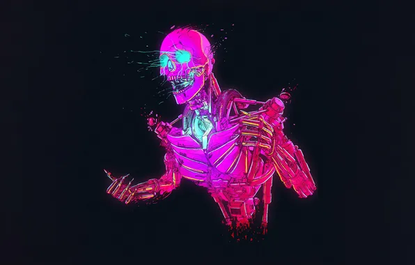 Picture the dark background, minimalism, neon, skeleton, minimalism, neon, skeleton, dark background