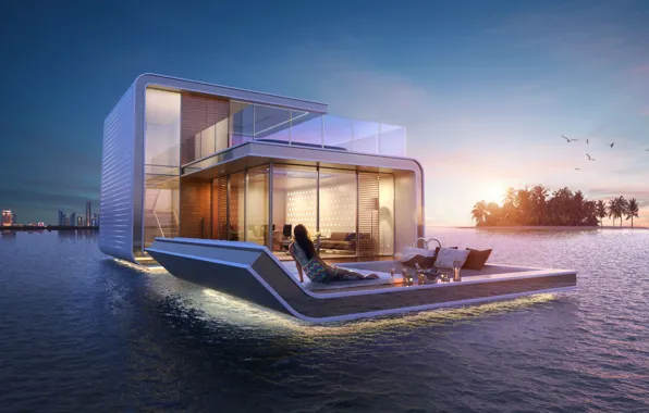 Picture the city, island, marine Villa, Room Design, Architecture Design, Floating House, Houseboat Ideas, Dream Home