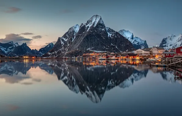 Wallpaper Mountains, Reflection, Village, Norway, Houses, Norway, The 