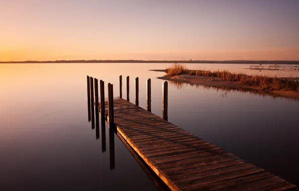 Landscape, sunset, bridge, lake