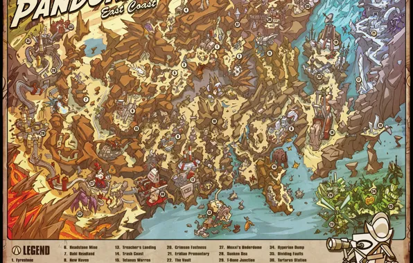 Picture map, Borderlands, detailed, East Coast, Pandoras