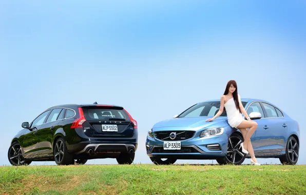 Look, Girls, Volvo, Asian, cars, beautiful girl, posing on the car