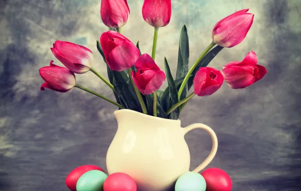 Eggs, Easter, tulips, tulips, Easter, eggs, vase, bouquet