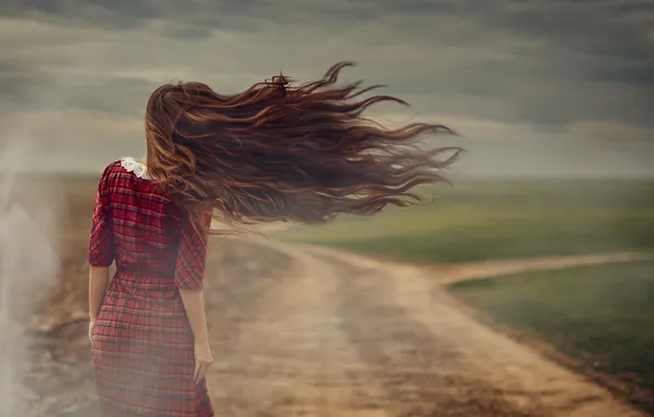 ROAD, HAIR, HORIZON, The SKY, FIELD, DRESS, PLAIN, DAL
