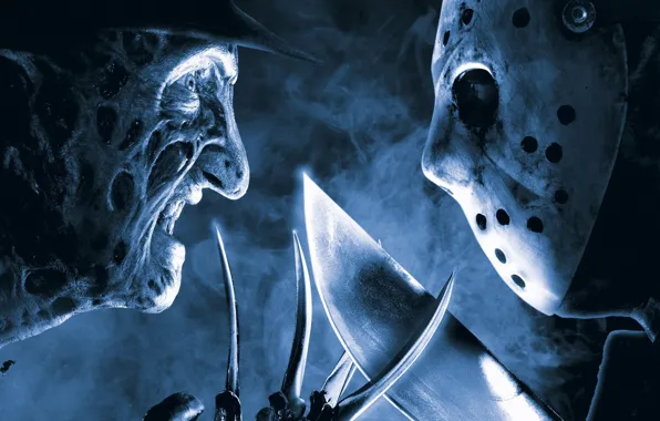 Picture horror, Friday the 13th, Jason Voorhees, smoke, hat, eyes, machete, face