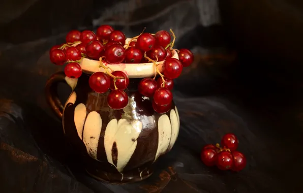 Picture red, berries, pot, pitcher, still life, currants