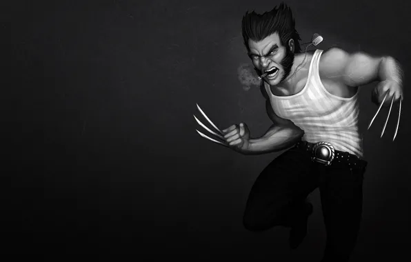 Picture cigar, evil, Wolverine, Logan, x-men, Wolverine, Marvel, black-and-white background
