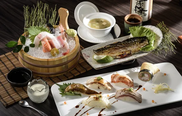 Picture fish, soup, sushi, seafood, cuts