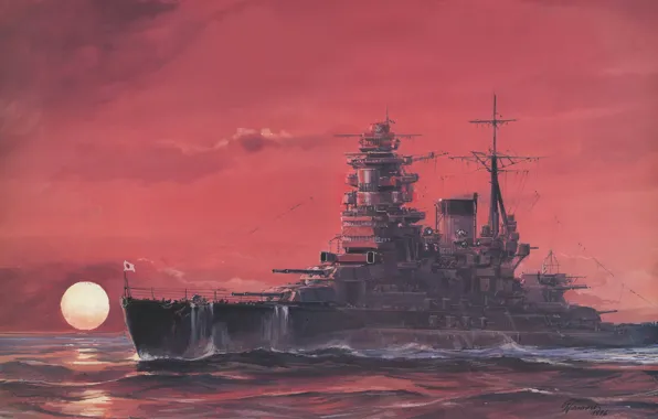 Ship, art, Navy, military, battleship, Japanese, battleship, WW2