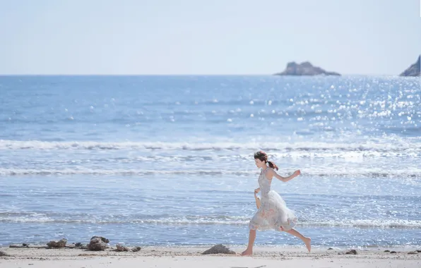 Beautiful, Asian, Model, Beach, Water, Woman, Summer, Ocean